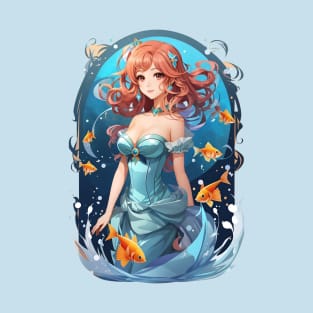 Cosmic Pisces: AI Beauty Among Celestial Fishes T-Shirt