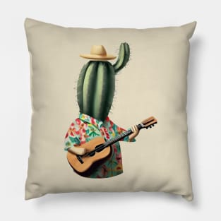 a cactus wearing a hawaiian shirt and playing a ukulele Pillow