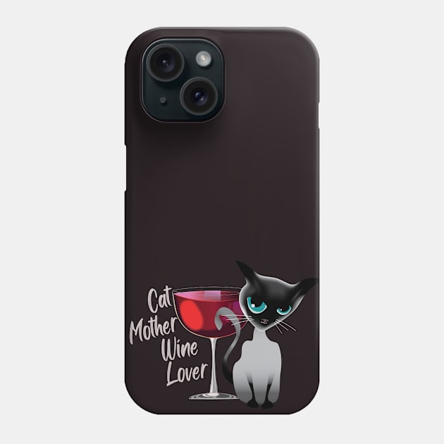 Cat mother wine lover (light lettering) Phone Case by ArteriaMix