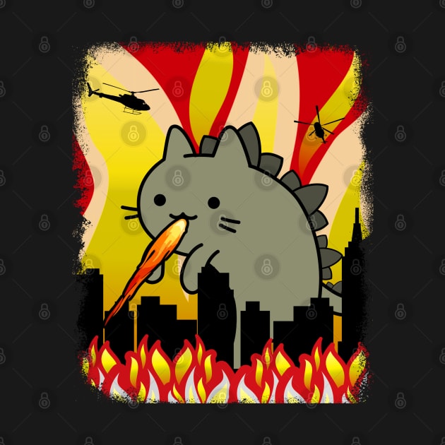 neko kaiju cat fire monster burning city by GlanceCat