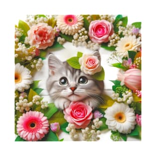 Petals and Paws: A Funny and Cute Cat's Enchanting Floral Frolic T-Shirt