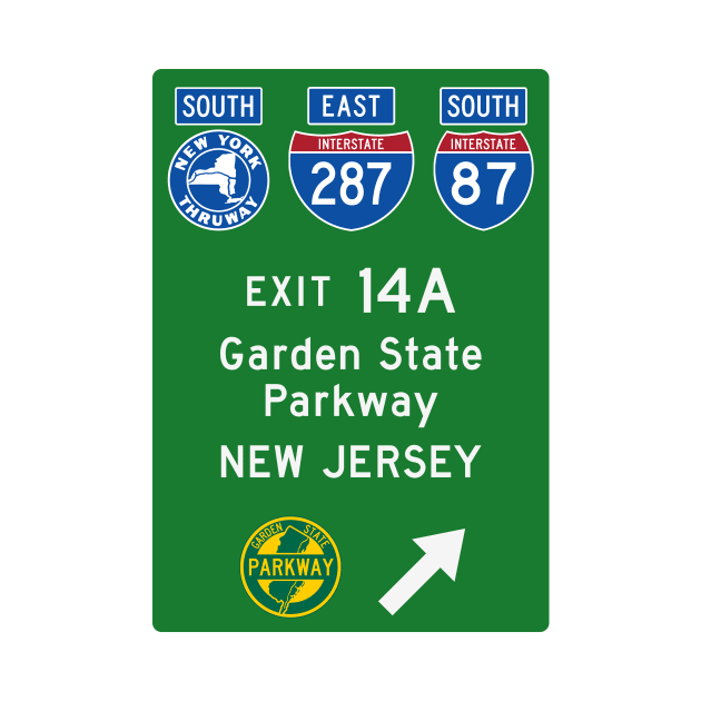 New York Thruway Southbound Exit 14A: Garden State Parkway New Jersey by MotiviTees