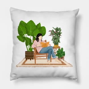 Reading with plants 1 Pillow