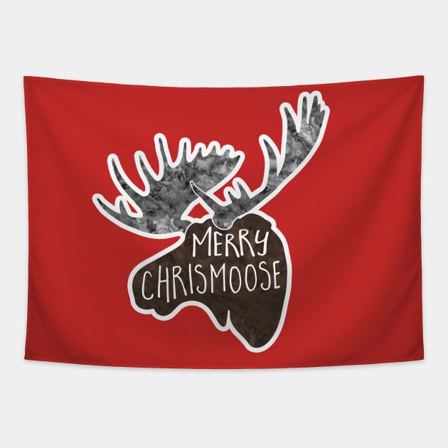 Merry Chrismoose - funny pun design Tapestry by HiTechMomDotCom