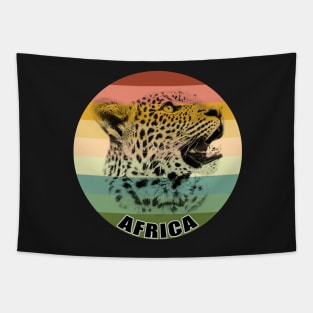 Inquisitive Young Leopard Close-up on Vintage Retro Africa Sunset Tapestry