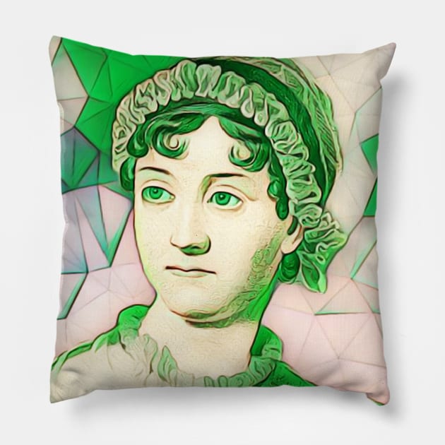 Jane Austen Green Portrait | Jane Austen Artwork 8 Pillow by JustLit