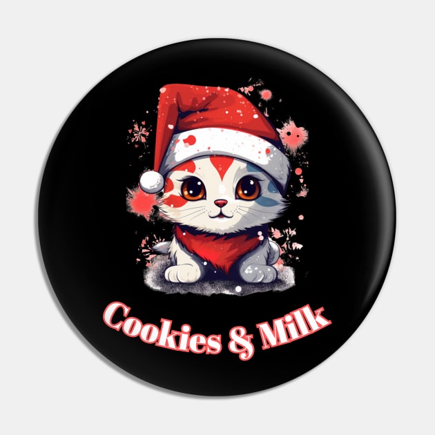 Cookies & Milk - Christmas Cat - Winter Holiday Pin by MaystarUniverse