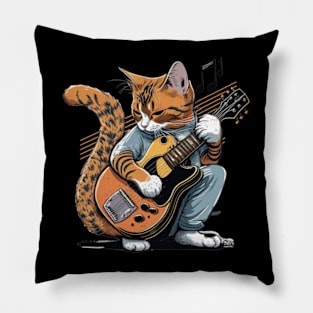 Cat Playing Guitar Vintage Pillow