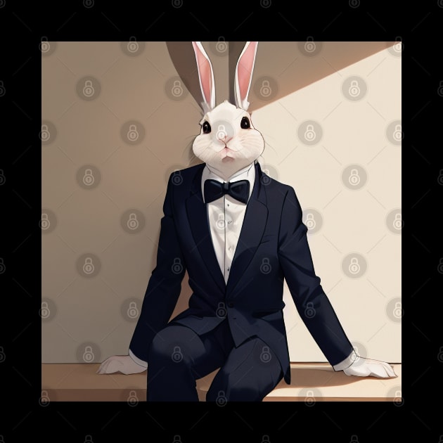 Tuxedo Bunny Rabbit Sitting by BAYFAIRE