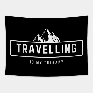 Travelling Is My Therapy white design for outdoor lovers Tapestry