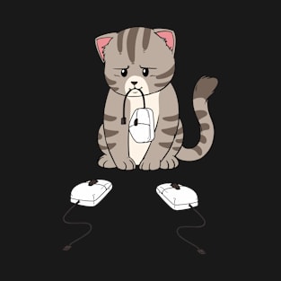 Funny Computer PC Cat kitten Comic Manga Anime Kitty design T-Shirt