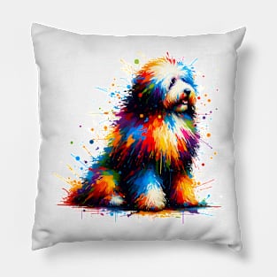 Vibrant Abstract Splash Art of a Sitting Puli Pillow