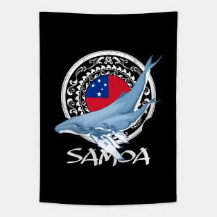 Humpback Whales on Samoan flag Tapestry