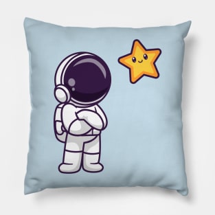 Cute Astronaut Looking Star In Space Cartoon Pillow