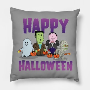 Cute Kid's - The Boo Crew - Cartoon Monsters - Happy Halloween Pillow