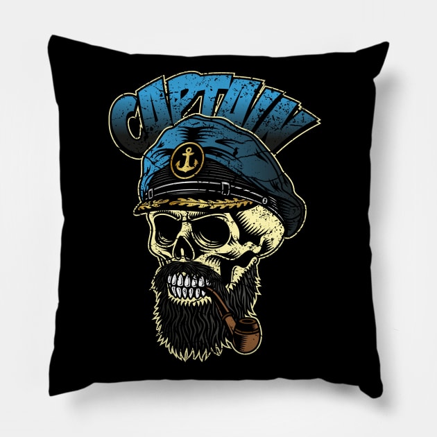 Captain Sailor Man Skull Pillow by RockabillyM