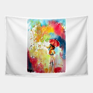 Colorful rain with girl Tapestry