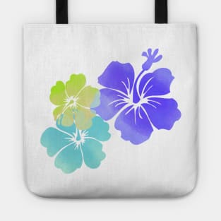 Aloha Hibiscus, digital watercolor, purple, aqua, lime Tote