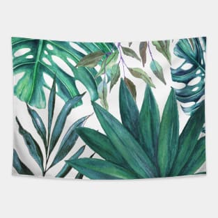 Monstera and palm leaves Tapestry