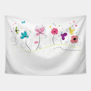 Spring time abstract doodle flowers Tapestry