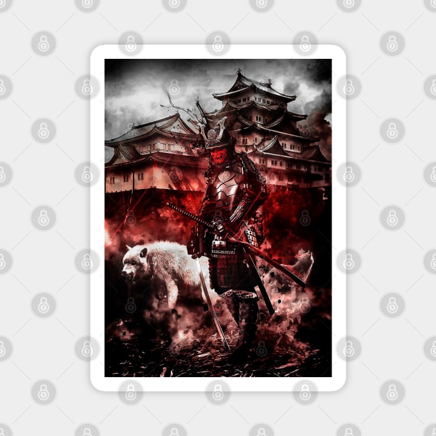 Red wolf samurai oni ronin Magnet by syanart