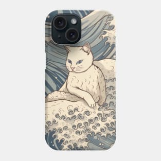 White Cat Chilling on Waves of Japan Phone Case