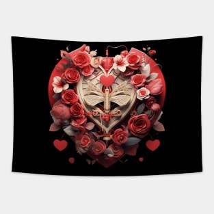 Valentine day Heart couple Love with red flowers Tapestry