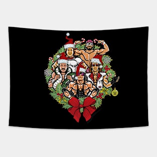 Group Shot Christmas Wreath Illustration Tapestry