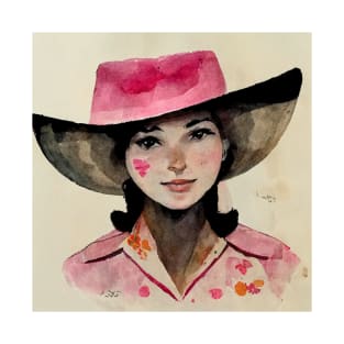 Pink Watercolor Cowgirl Art T-Shirt