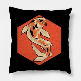 Koi Fish and Red Waves Pillow