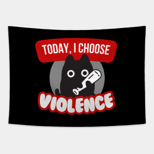 Today, I Choose Violence - Black Cartoon Kitty Cat with Bat Tapestry