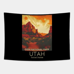 A Vintage Travel Illustration of Zion National Park - Utah - US Tapestry