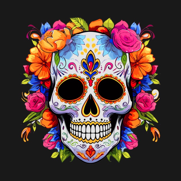 Cute Flowery Sugar Skull Colorful Day of the Dead by albaley