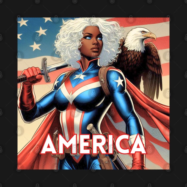 America Black Female Comic Book Superhero Patriotic USA Bald Eagle by Woodpile