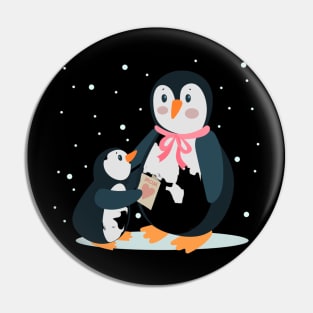 I Love Mom Cute Penguins Mom and Her Child-Mother's Day Pin