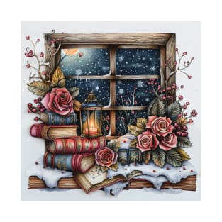 Fantasy winter starry night window T-Shirt