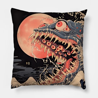 Vintage japanese sea monster 4 Pillow