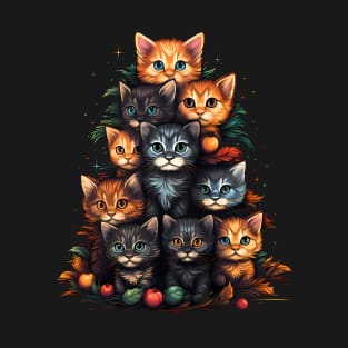 Cute Christmas Cat Tree, Orange Kitten Xmas T-Shirt