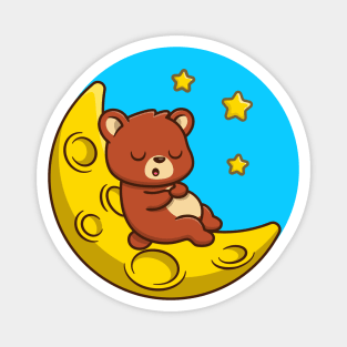 Cute Bear Sleeping On Moon Magnet