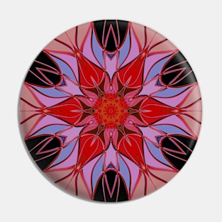 Cartoon Mandala Flower Red Blue and Pink Pin