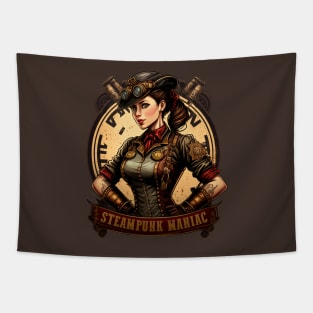 Steampunk Maniac Woman Engineer Mechanic Tapestry