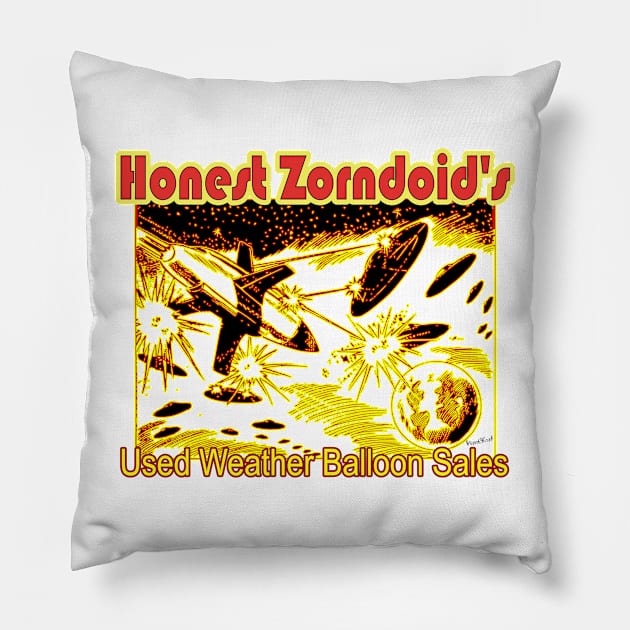 Honest Zorndoid’s Used Weather Balloon Sales Pillow by vivachas