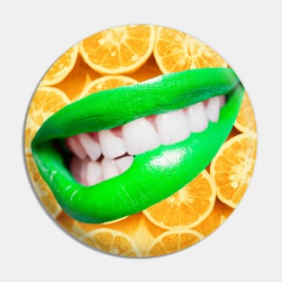 Luscious green lips on a background of zesty oranges Pin
