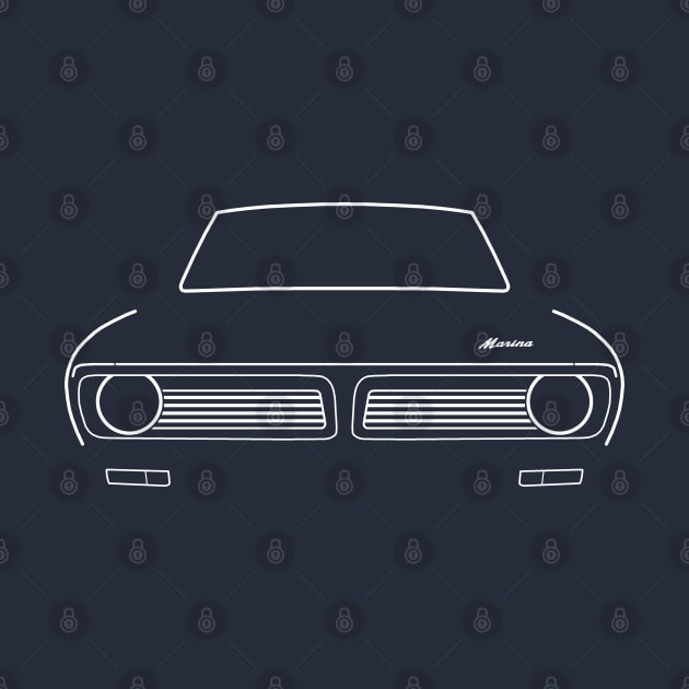 Morris Marina 1970s British classic car white outline graphic by soitwouldseem