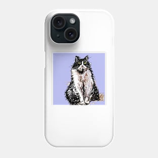 Tuxedo Cat Cute Drawing - on Lavender Purple Phone Case