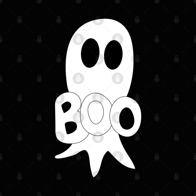 Cute Halloween ghost cartoon with BOO text by Angel Dawn Design