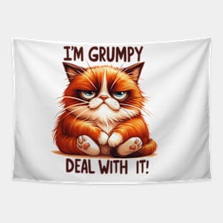 I'm grumpy deal with it Funny Cat Quote Hilarious Sayings Humor Gift Tapestry