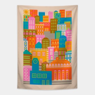 CITY LIGHTS BY DAY Vintage Exotic City Travel Poster - UnBlink Studio by Jackie Tahara Tapestry