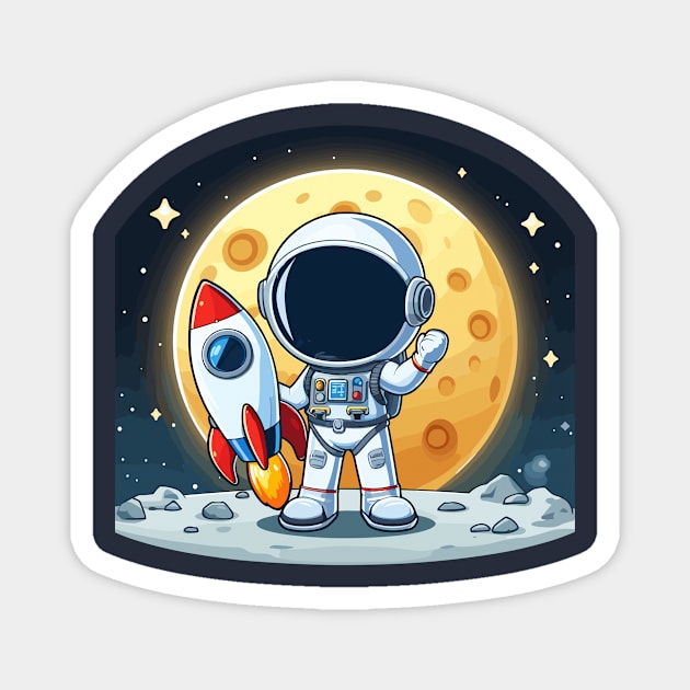 astronaut in space with rocket Magnet by Martincreative