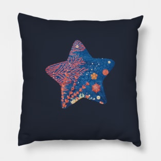 Underwater Collage Indigo and Orange Pillow